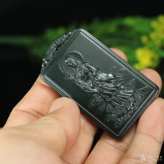 新疆和田玉青玉~观音~牌子,有权威鉴定证书!